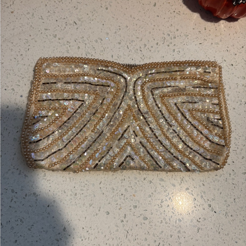 Elegant Beaded Clutch - Gold and Silver